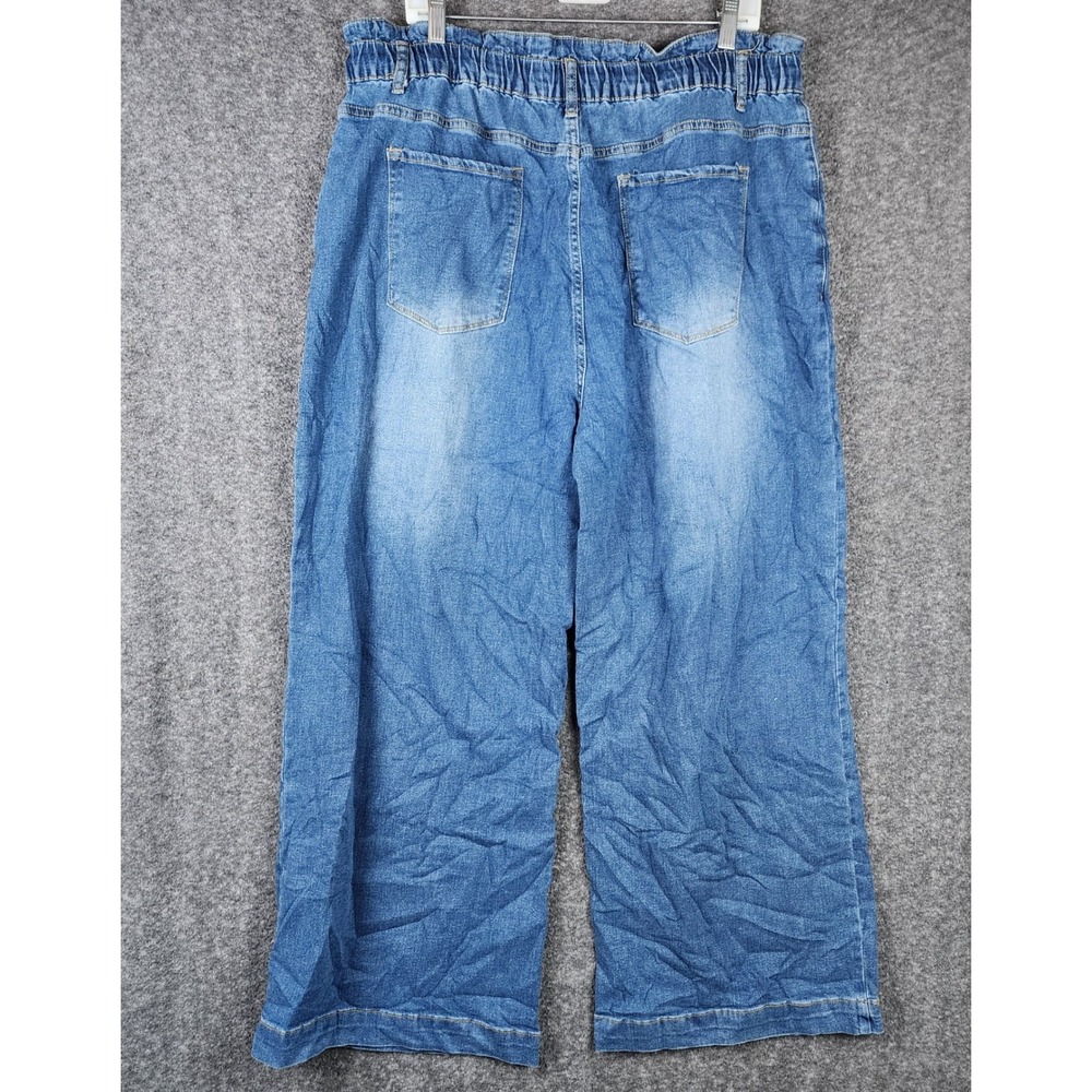 ADGN Wide Leg Jeans Women 2XL Blue Paperbag Elastic Drawstring Denim Pants - Picture 2 of 9